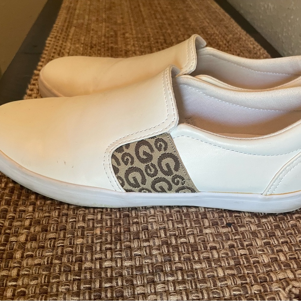 White Slip-On Sneakers with Patterned Accent